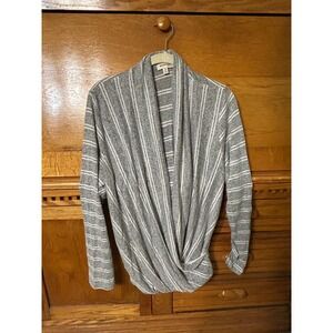 Boho Relaxed Monteau Los Angeles Womens XL Gray White Striped Faux Wrap Top